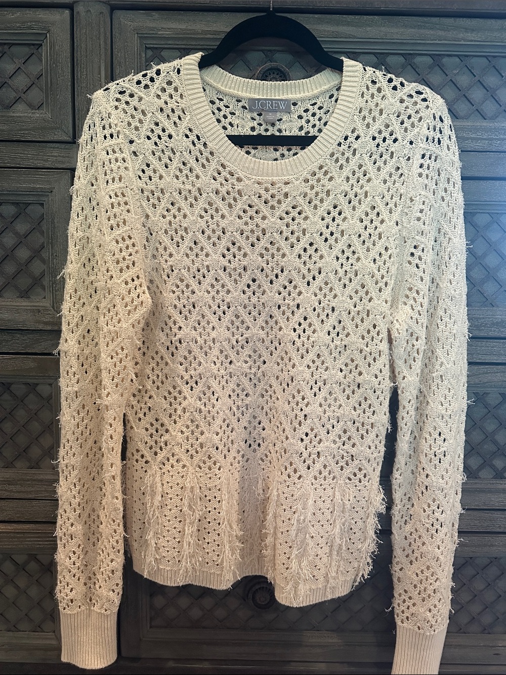 J. Crew Cream Openwork Crewneck Knit Sweater